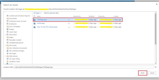 insert button share point